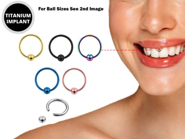 Frenulum Lip Piercing, Smile Piercing, Captive Bead Ring - Titanium Lip Ring Jewelry in many Colors - PVD Coating