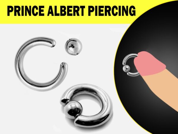 Prince Albert Piercing, Prince Albert Jewelry, PA Ring - Genital Piercing Ball Closure Ring BCR/CBR 12G to 00G with Clip Ball