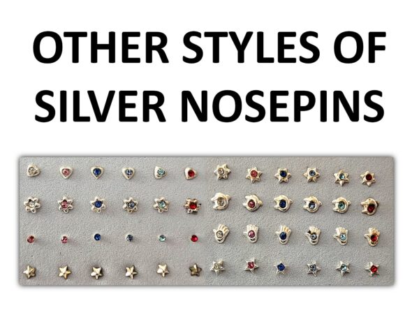 24G Nose stud Silver Clubs Nose Ring Jewellery, Bone End Nose Pin with CZ Crystals - Nose Piercing, Thin Nose stud, Nostril Jewelry