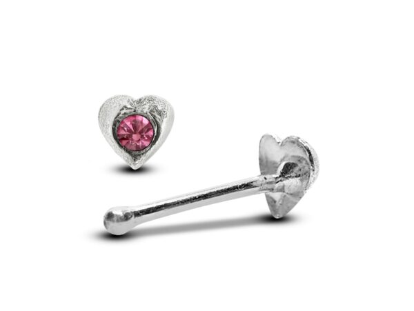 24G Heart Nose Stud ,Silver Nose Ring Jewellery with CZ Crystals - Nose Piercing, Thin Nose stud, Nostril Jewelry