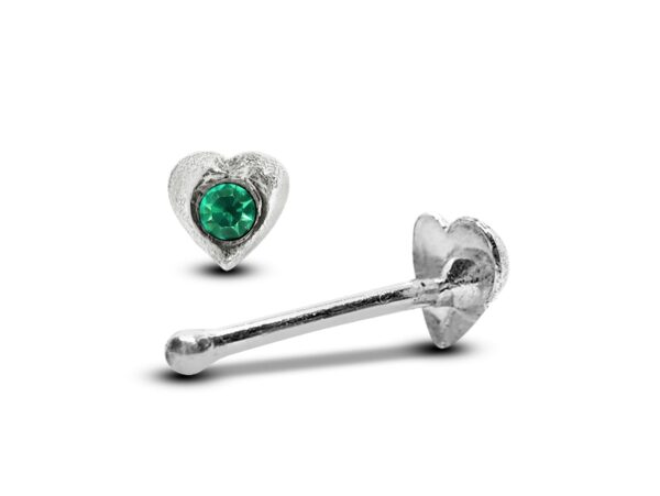 24G Heart Nose Stud ,Silver Nose Ring Jewellery with CZ Crystals - Nose Piercing, Thin Nose stud, Nostril Jewelry