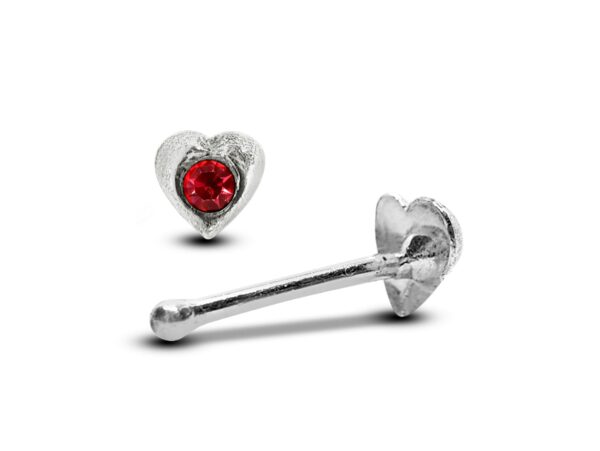 24G Heart Nose Stud ,Silver Nose Ring Jewellery with CZ Crystals - Nose Piercing, Thin Nose stud, Nostril Jewelry