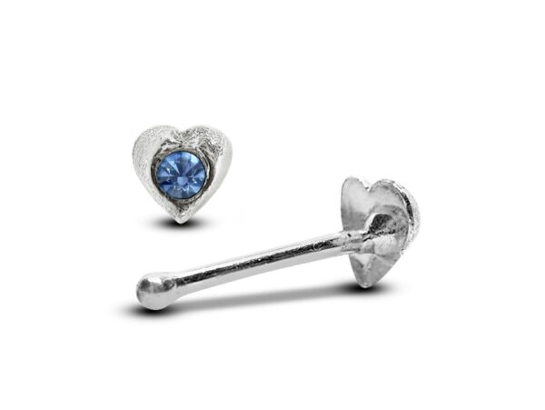 24G Heart Nose Stud ,Silver Nose Ring Jewellery with CZ Crystals - Nose Piercing, Thin Nose stud, Nostril Jewelry