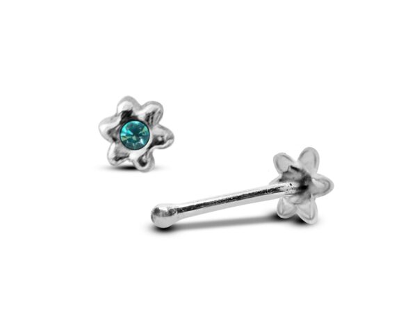 24G Flower Nose Stud ,Silver Nose Ring Jewellery with CZ Crystals - Nose Piercing, Thin Nose stud, Nostril Jewelry