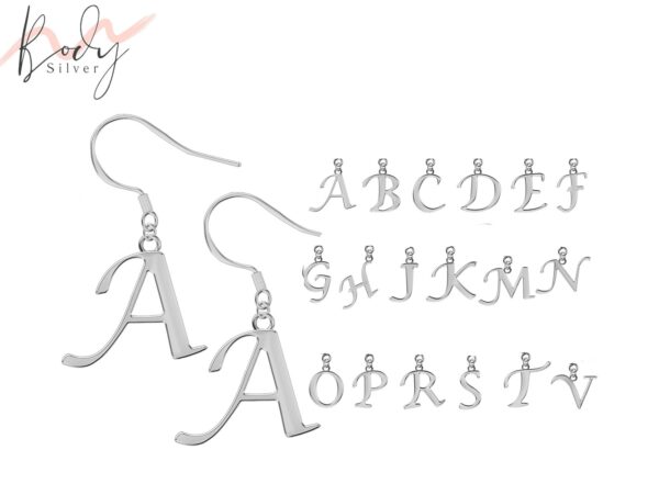 Dangle Earrings, Drop Earring - Silver Alphabet Earrings A-Z Initial, Letters Name