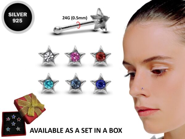 24G Tiny Nose Stud Silver Star Nose Ring Jewellery with CZ Crystals - Nose Piercing, Thin Nose stud, Nostril Jewelry