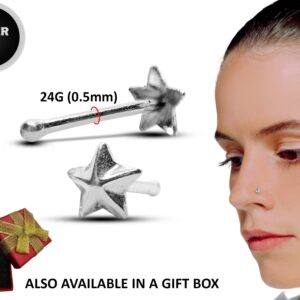 24G Star Nose Stud in Plain Silver - Thin nose ring, Nose Piercing, Bone End Nostril Studs