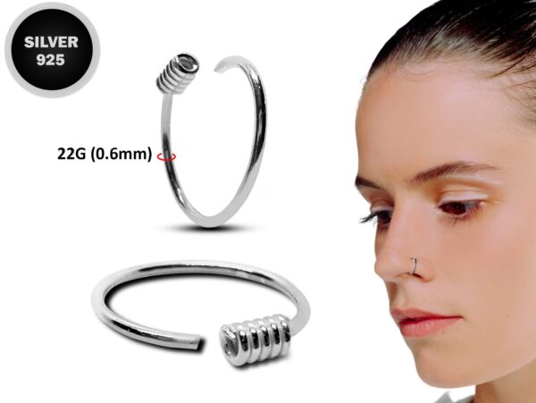 22G Silver Nose Ring, Nose Stud - Spring Coil Nose Hoop Piercing - Nostril Ring size 7mm and 9mm