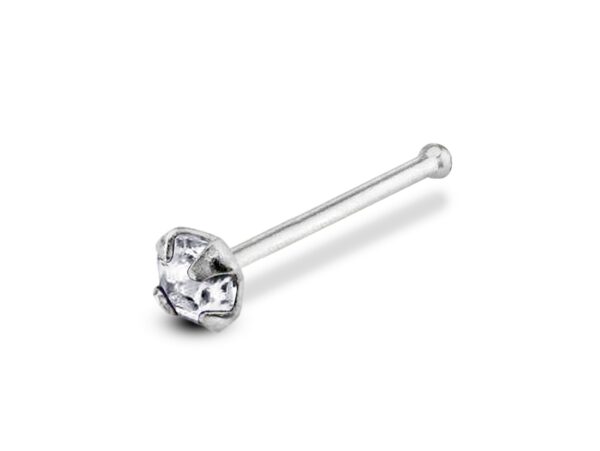 24G Silver Nose Pin Jewellery Prongs Set with CZ Crystals - Nose Piercing, Thin Nose stud, Nostril Jewelry