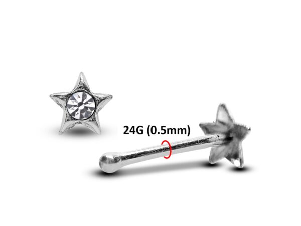 24G Tiny Nose Stud Silver Star Nose Ring Jewellery with CZ Crystals - Nose Piercing, Thin Nose stud, Nostril Jewelry