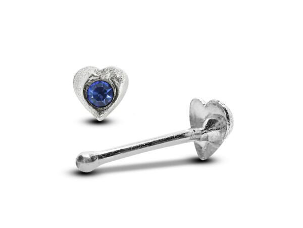 24G Heart Nose Stud ,Silver Nose Ring Jewellery with CZ Crystals - Nose Piercing, Thin Nose stud, Nostril Jewelry