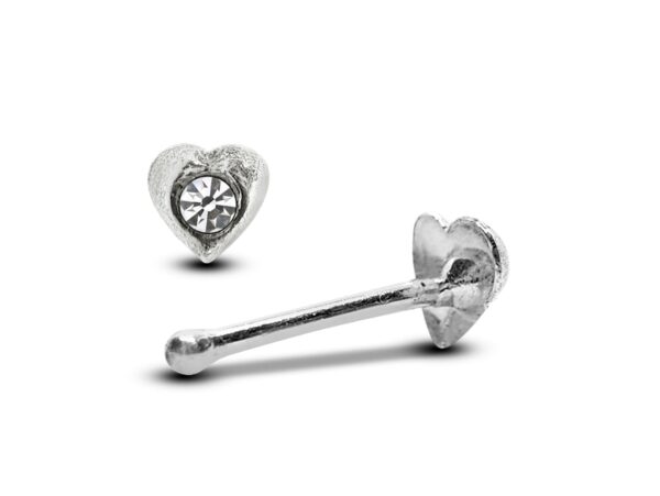 24G Heart Nose Stud ,Silver Nose Ring Jewellery with CZ Crystals - Nose Piercing, Thin Nose stud, Nostril Jewelry