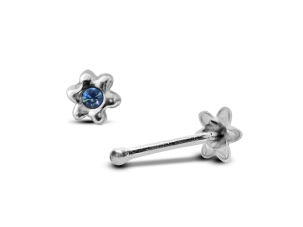 24G Flower Nose Stud ,Silver Nose Ring Jewellery with CZ Crystals - Nose Piercing, Thin Nose stud, Nostril Jewelry