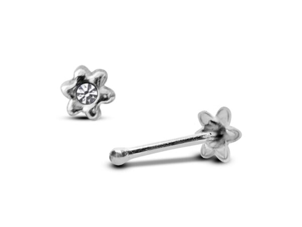 24G Flower Nose Stud ,Silver Nose Ring Jewellery with CZ Crystals - Nose Piercing, Thin Nose stud, Nostril Jewelry