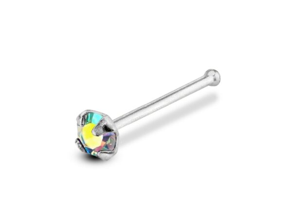 24G Silver Nose Pin Jewellery Prongs Set with CZ Crystals - Nose Piercing, Thin Nose stud, Nostril Jewelry