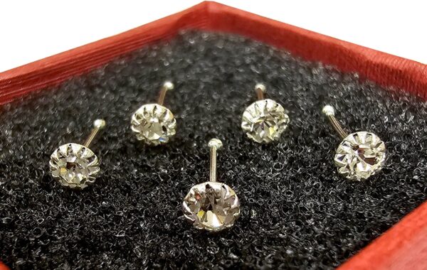 Nose Studs 24G Silver Nose Pin with Unique Prong Set Round CZ Crystals - Nose Piercing, Thin Nose stud, Nostril Jewelry