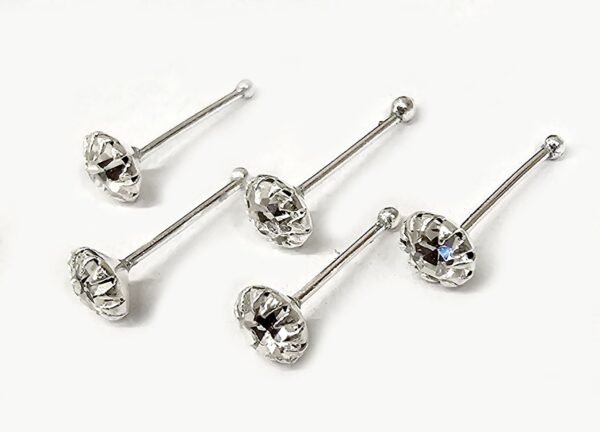 Nose Studs 24G Silver Nose Pin with Unique Prong Set Round CZ Crystals - Nose Piercing, Thin Nose stud, Nostril Jewelry