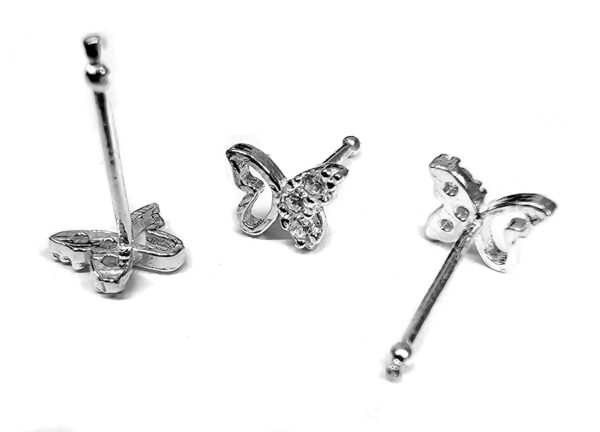 Butterfly Nose Studs 23G Silver Nose Pin with CZ Crystals - Nose Piercing, Thin Nose stud, Nostril Jewelry