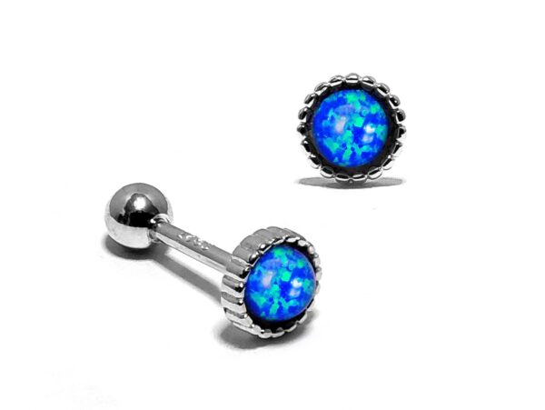 Silver Helix Bar, Cartilage Piercing, Helix Earring - 20G Ear Piercing with Blue Opal Stone - Helix Piercing Jewellery