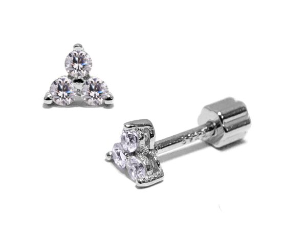 Silver Helix Flower Earring, Cartilage Piercing with CZ Clear Crystals- 20G Ear Piercing Screw Back- Helix Piercing Jewellery