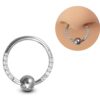 Titanium Septum Nose Ring, Clicker hinged ring with CZ Crystals - 18g size 10mm Clicker Hoops Nose Piercing, Ball Hoops