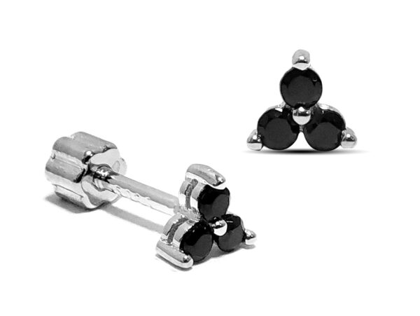 Silver Cartilage Flower Earring, Helix Earring with CZ Jet Black - 20G Ear Piercing Screw Back- Helix Piercing Jewellery