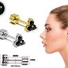 Silver Cartilage Flower Earring, Helix Earring with CZ Jet Black - 20G Ear Piercing Screw Back- Helix Piercing Jewellery