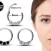 Titanium Segment Ring Clicker with 3 Prong Set CZ Crystals - Ear, Septum, Tragus, Helix - 16G size 8mm Clicker Hoops Nose Piercing