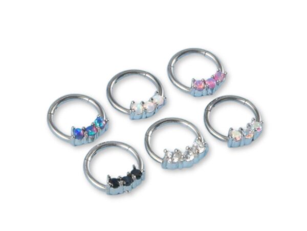 Titanium Segment Ring Clicker with 3 Prong Set CZ Crystals - Ear, Septum, Tragus, Helix - 16G size 8mm Clicker Hoops Nose Piercing