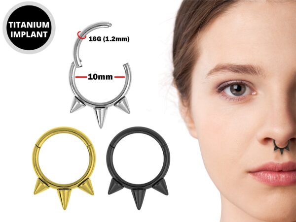 Titanium Spike Septum Clicker Ring, Septum Jewelry Spike Piercing Nose Ring - 16G size 10mm Nose Piercing