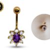 14K Gold Flower Belly Button Ring with Precious Stone Crystal Belly Ring - Belly Bar made of Fine Jewelry Hand Set and Hand Polished