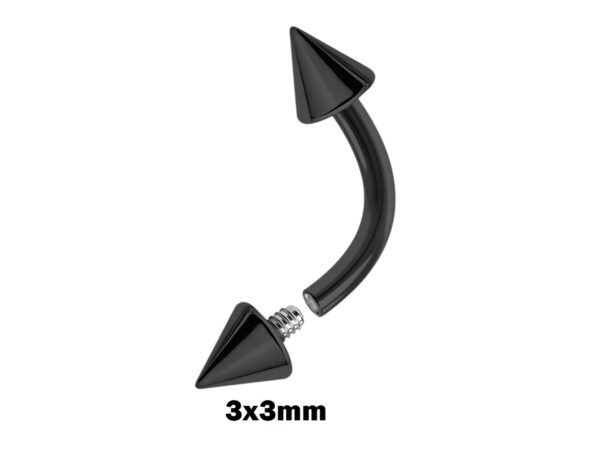 Black Spike Eyebrow Piercings - Titanium Curved Barbell Spikes / Cone 14G 16G Eyebrow Jewelry Piercing - Internal Threaded