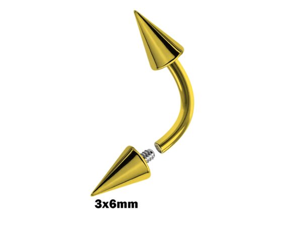 Gold Spike Eyebrow Piercings - Titanium Curved Barbell Spikes / Cone 14G 16G Eyebrow Jewelry Piercing - Internal Threaded