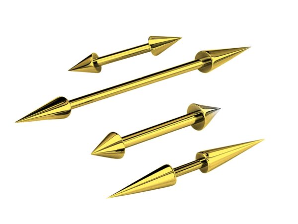 Titanium Gold Spike Nipple Barbell, Nipple Jewelry Studs 16g 14g Nipple Piercing - Straight Barbell Internally Threaded