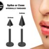 Black Spike Labret Stud Titanium Piercing Internally Threaded Lip piercing, Lip Ring Labret Snake Bites