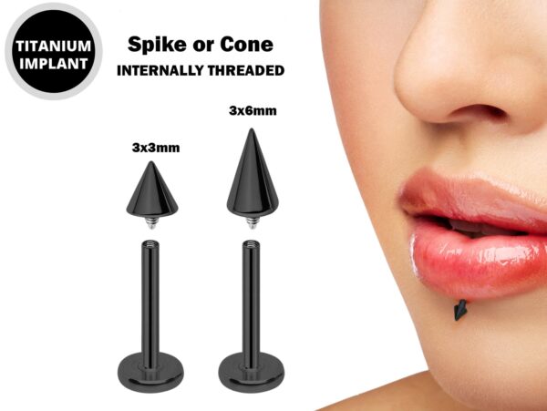 Black Spike Labret Stud Titanium Piercing Internally Threaded Lip piercing, Lip Ring Labret Snake Bites