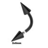 Black Spike Eyebrow Piercings - Titanium Curved Barbell Spikes / Cone 14G 16G Eyebrow Jewelry Piercing - Internal Threaded