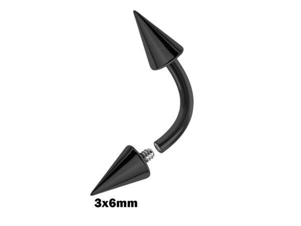 Black Spike Eyebrow Piercings - Titanium Curved Barbell Spikes / Cone 14G 16G Eyebrow Jewelry Piercing - Internal Threaded