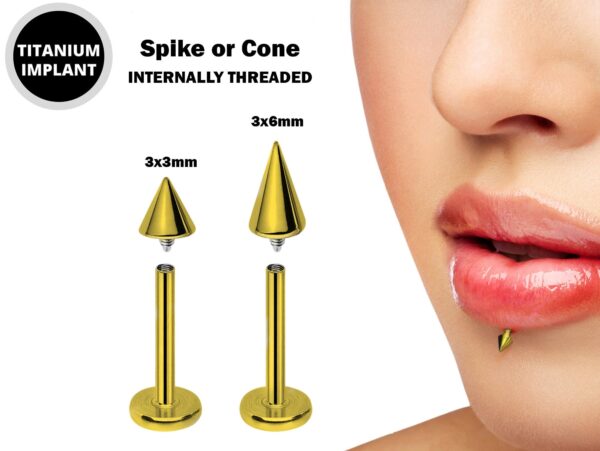 Gold Spike Internal Labret Stud Piercing - Titanium Piercing Lip piercing, Lip Ring Labret Snake Bites