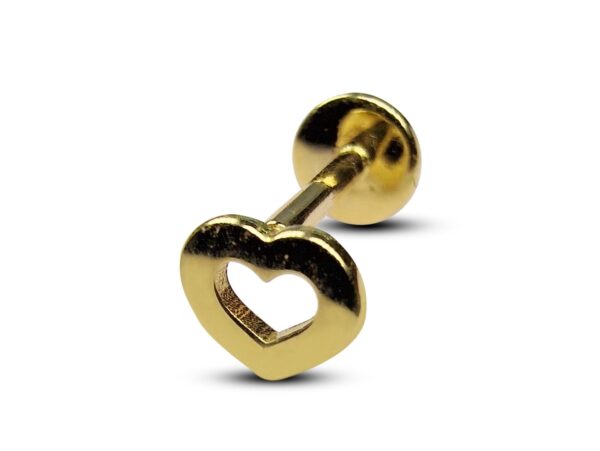 14K Gold Heart Shape Tragus Earring, Cartilage Labret Studs- Internally Threading Body Jewellery Ear Piercing