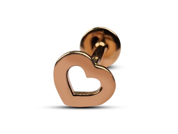 14K Rose Gold Heart Tragus Piercing, Ear Jewelry, Labret Studs - Internally Threading Body Jewellery Ear Piercing