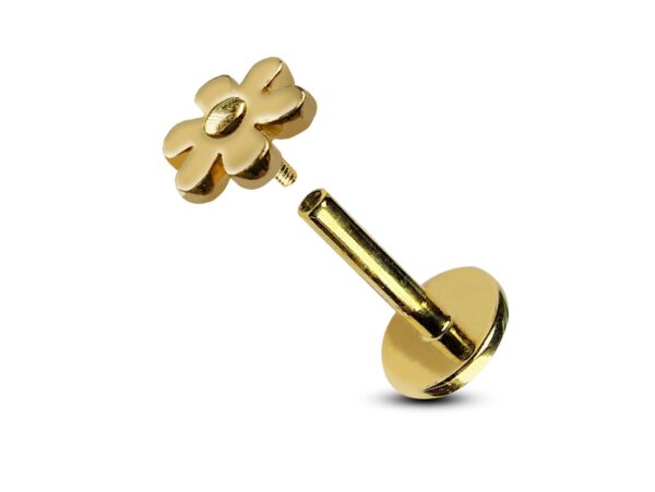 14K Gold Flower Tragus Earring, Cartilage Piercing Labret Studs- Internally Threading Body Jewellery Ear Piercing