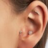 14K White Gold Flower Tragus Earring, Labret Stud, Helix Cartilage Piercing - Internally Threading Body Jewellery Ear Piercing