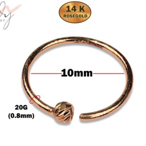 14K Rose Gold Nose Hoop, Open Ring, Nostril Studs, Nose Jewelry with Small Bead - 20G Body Jewellery also for Ear Cartilage