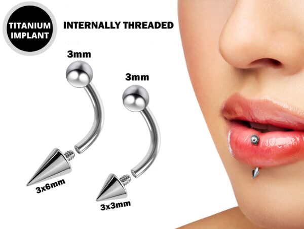 Spike Vertical Labret Stud Lip Piercings - Internally Threaded Titanium Spikes / Cone 16g 14g Curved Barbell Piercing for Lip Jewelry