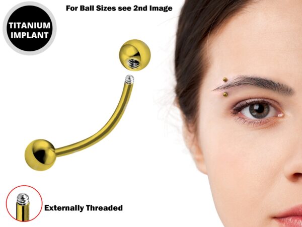 Titanium Gold Eyebrow Piercings - External / Internal Threading 18g 16g 14g Curved Bar Also Piercing Stud for Anti- Eyebrow, Cartilage Stud