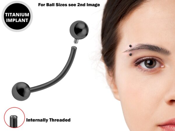 Titanium Black Eyebrow Piercings - External / Internal Threading 18g 16g 14g Curved Bar Also Piercing Stud for Anti- Eyebrow, Cartilage Stud