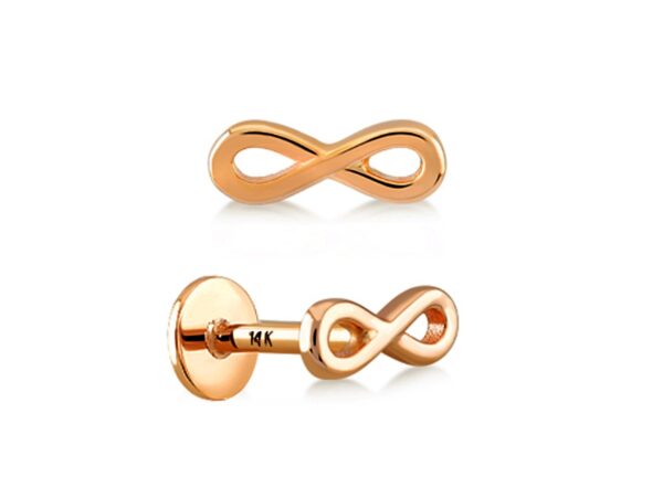 Infinity Labret Lip Piercing made from solid 14K Gold and Rose Gold Body Piercing for Tragus, Medusa Lip, Ashley studs Internally Threaded