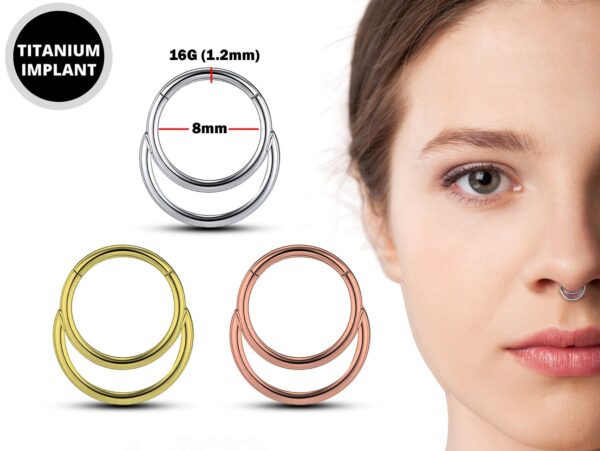 Titanium Septum Double Clicker Ring Septum Jewelry Nose Ring, Clicker Hoops - 16G size 8mm Nose Piercing - Also in Gold and Rose Gold tone