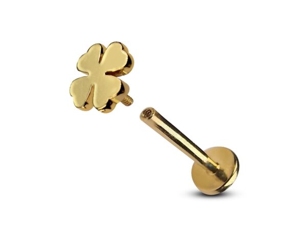 14K Gold Clover Leaf Tragus Earrings, Labret Stud, Helix Cartilage Piercings - Internally Threading Body Jewellery Ear Piercing